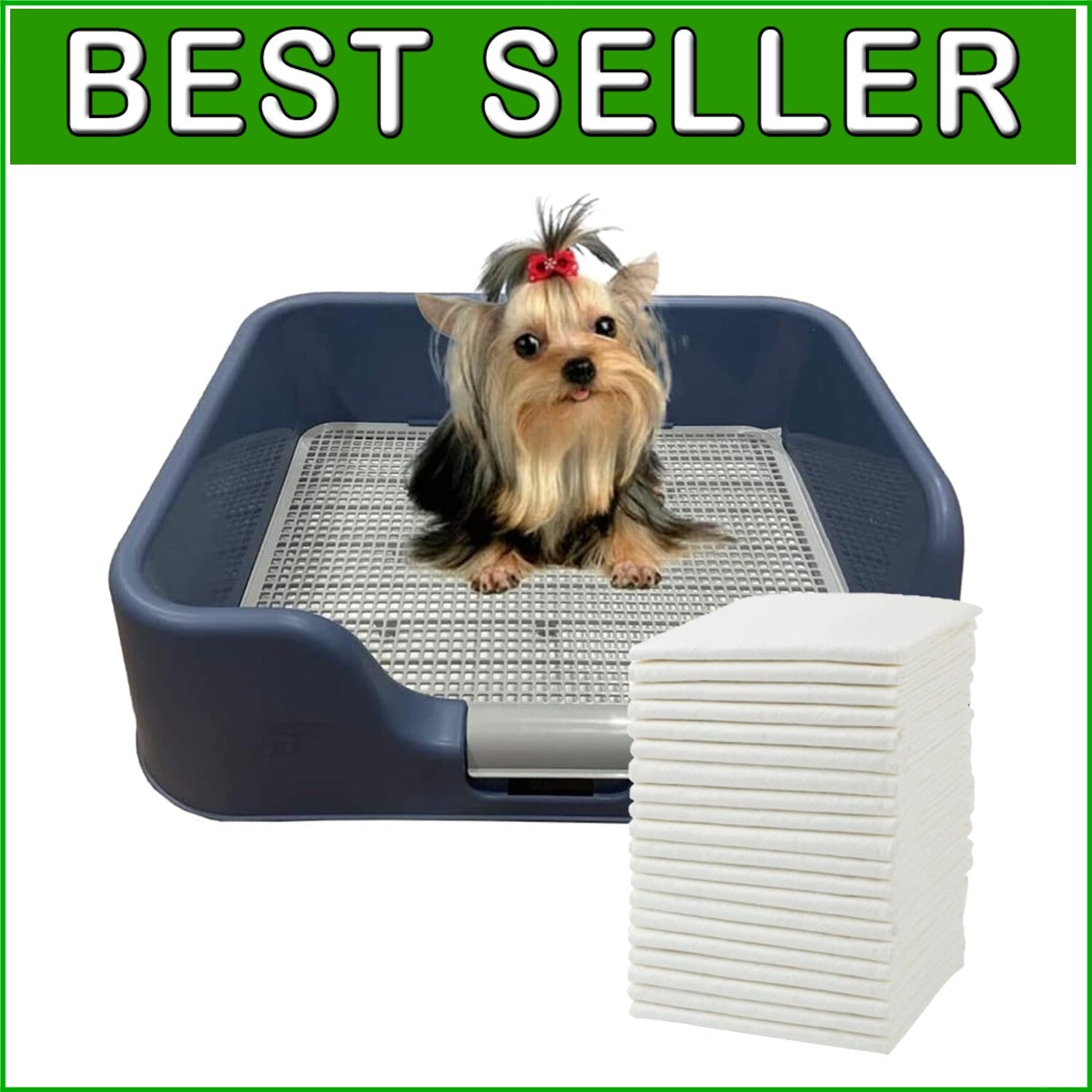 Indoor Potty Tray for Dogs with Protective Walls & 100 Pads for Clean Floors