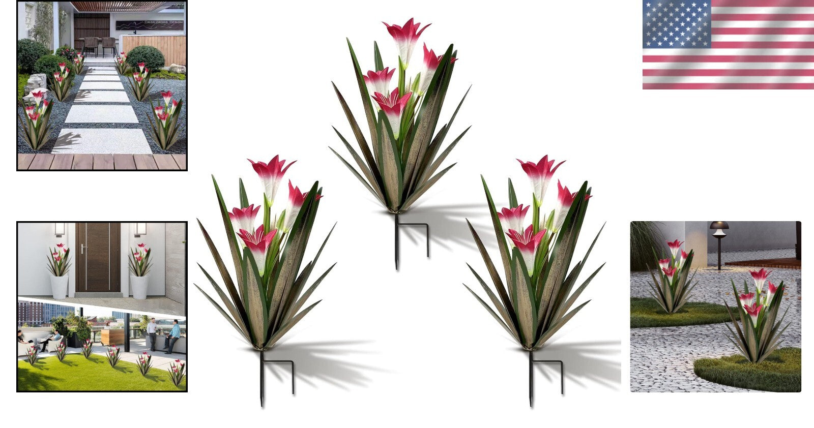 Rustproof Metal Agave Plant Art with Waterproof Lilies – 16-inch Decorative Gift