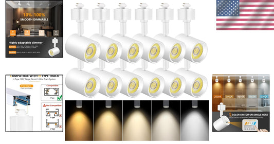 Adjustable 12-Pack LED Track Lighting Heads, Flicker-Free with 5 Color Options