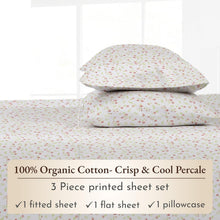 Load image into Gallery viewer, 100% Organic Cotton Percale Twin Sheet Set - Floral Print, Deep Pocket Design