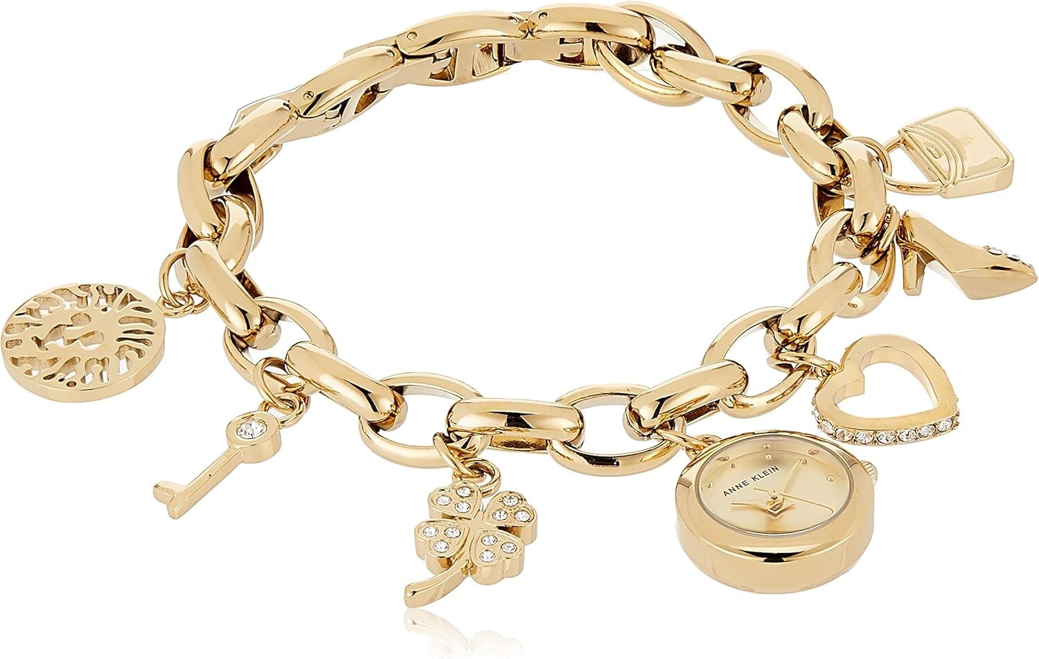 Luxury Gold-Tone Women's Bracelet Watch with Premium Crystals & Unique Charms