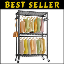 Load image into Gallery viewer, Heavy-Duty Metal Garment Rack - 350lbs Capacity &amp; Rolling Wheels for Versatility