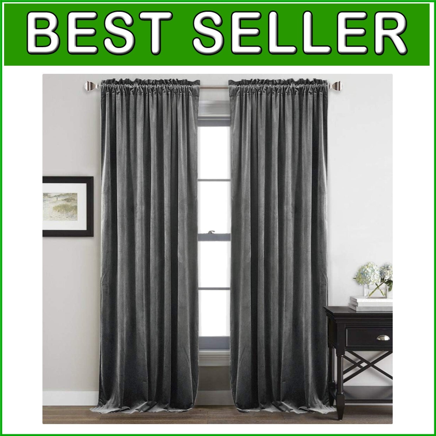 Elegant Grey Velvet Blackout Curtains 84" Long - Set of 2 Room Darkening Drapes