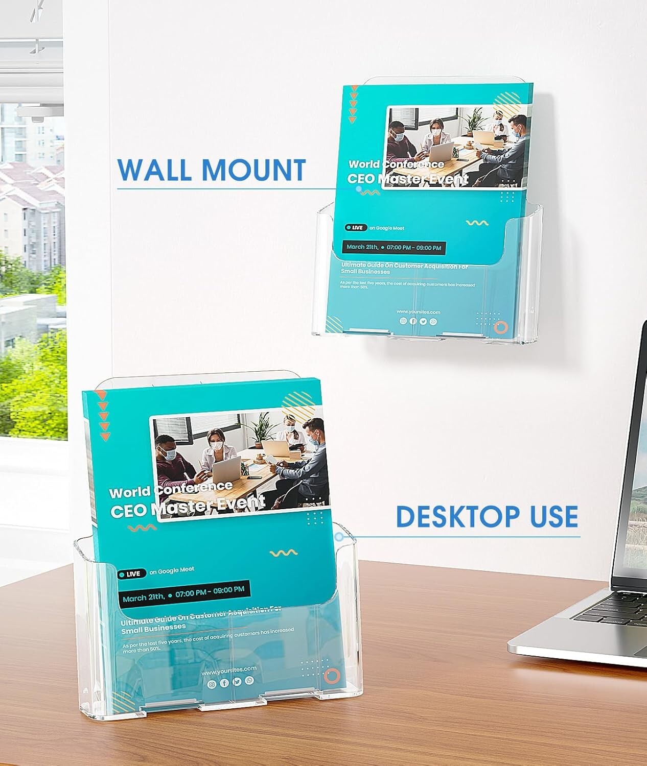 Multipurpose Clear Acrylic Flyer Holder 8.5 x 11 - Lightweight & Durable 4 Pack