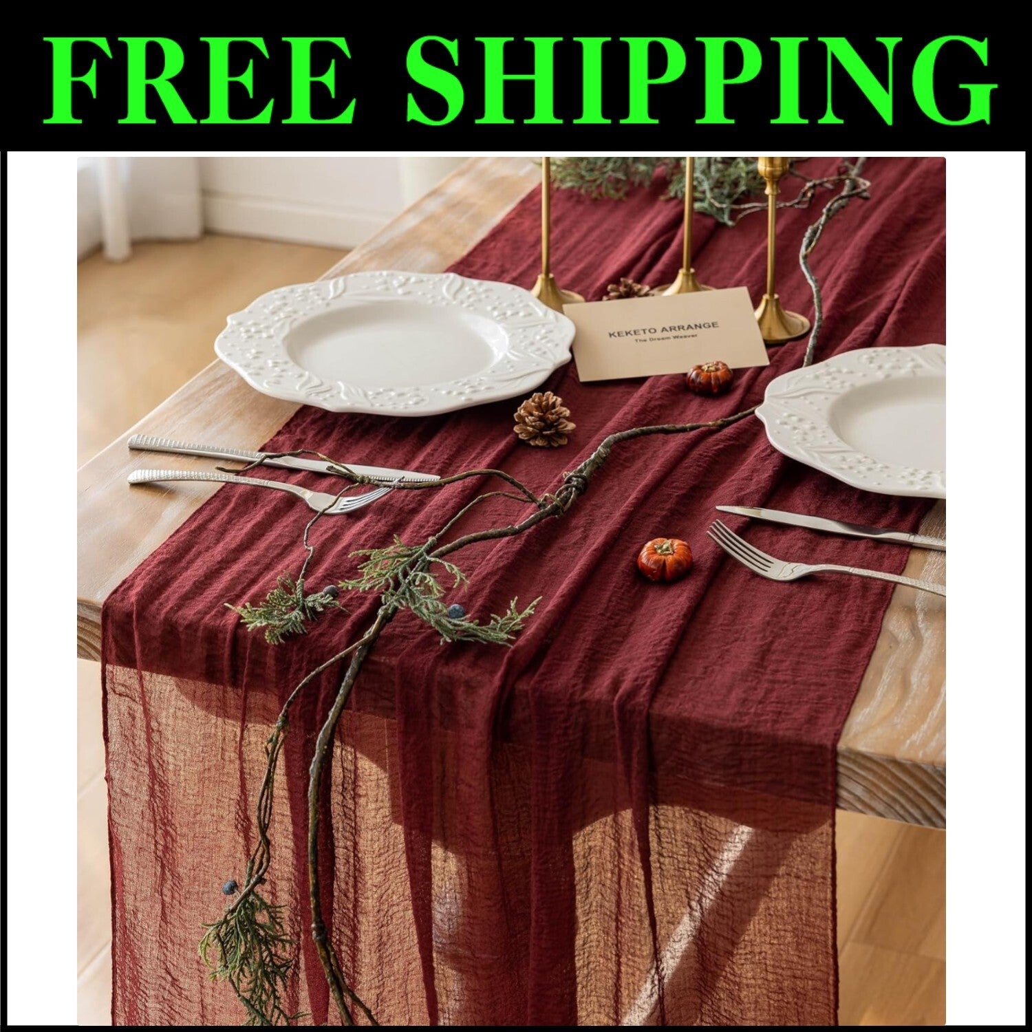 Elegant Burgundy 35x120 Inch Cheesecloth Table Runner Set - Perfect for Parties