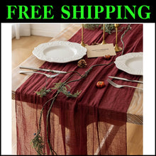 Load image into Gallery viewer, Elegant Burgundy 35x120 Inch Cheesecloth Table Runner Set - Perfect for Parties