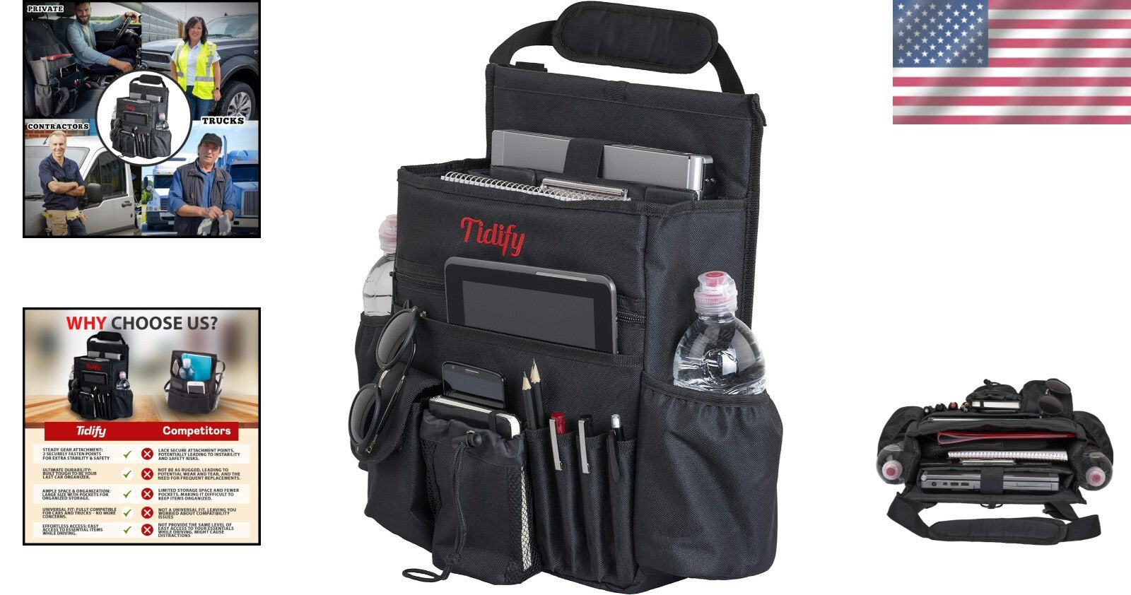 2023 Car Front Seat Organizer with Tablet Storage & Comfort Shoulder Strap