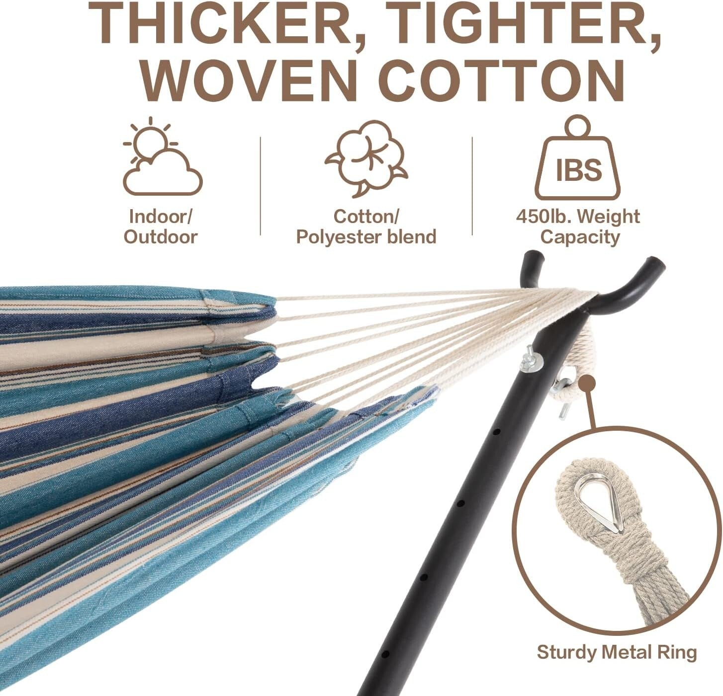 Outdoor Double Hammock with Strong Steel Stand - 450lb Capacity in Light Blue