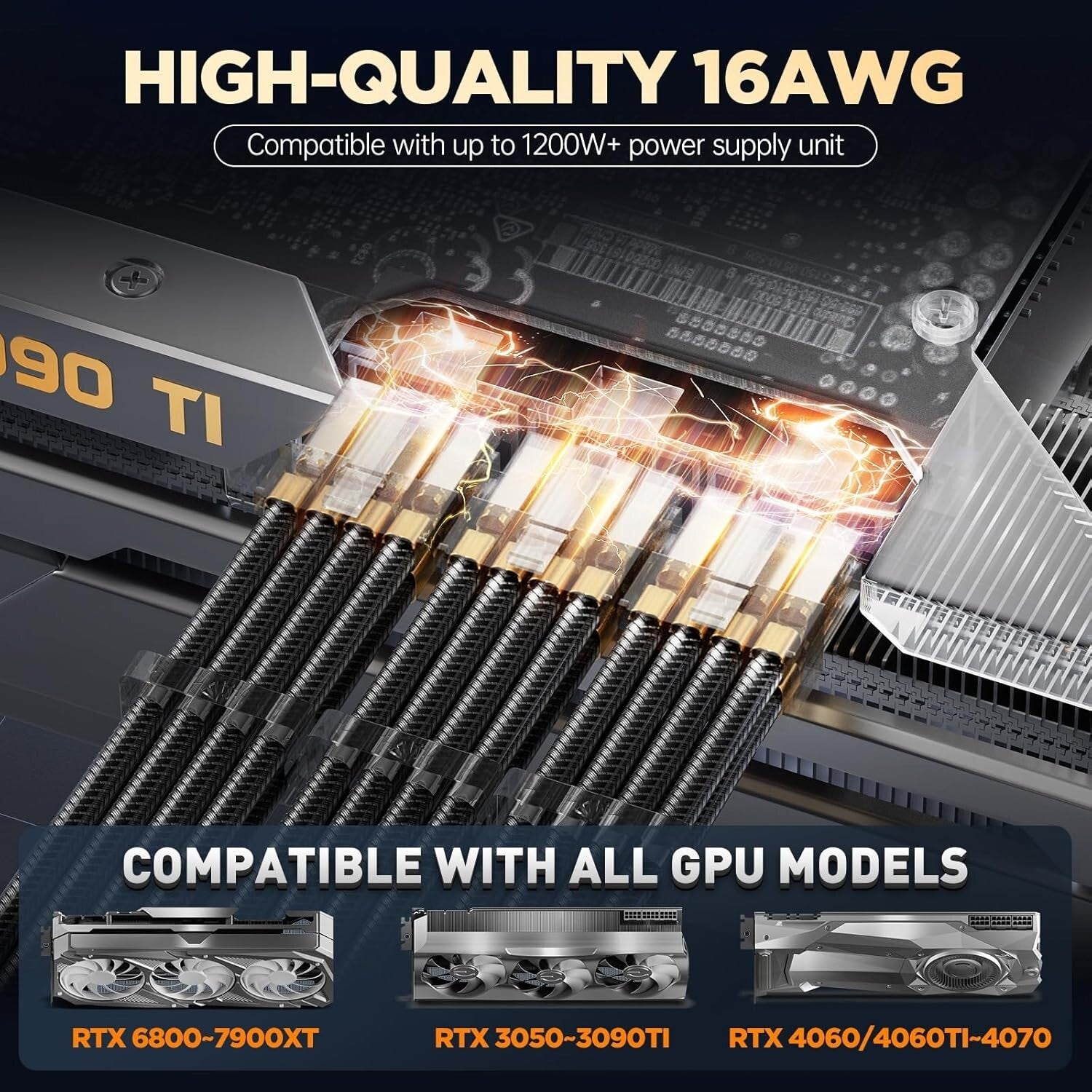 Gold-Plated PSU Extension Kit - Durable 16AWG Cables for High-Performance GPUs