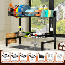 Load image into Gallery viewer, Adjustable 2-Tier Metal Dish Drying Rack with 4 Baskets - Space-Saving Solution