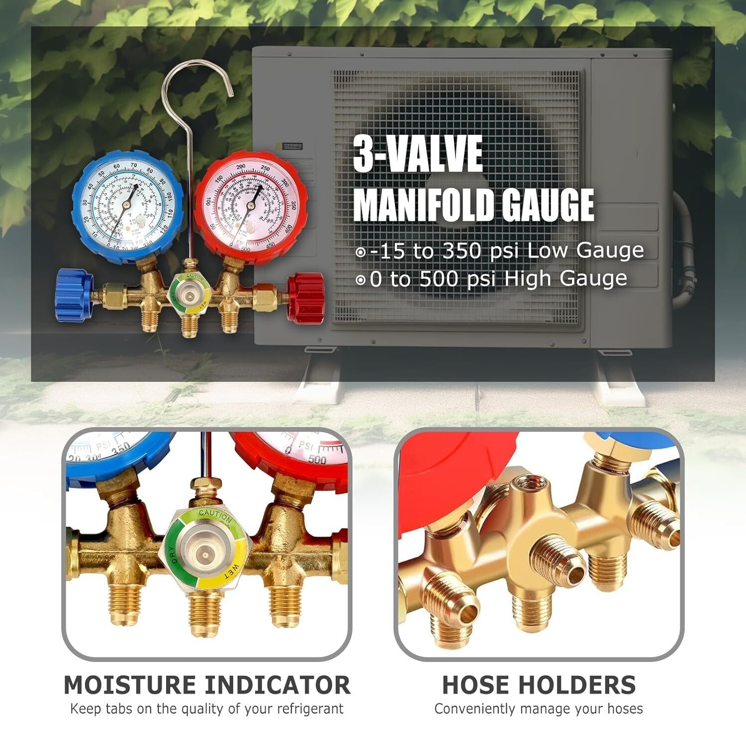 Professional 3-Way A/C Manifold Gauge Set for R134A R12 R22 R502 Refrigerants