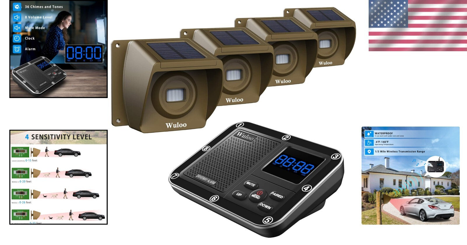 Rechargeable Solar Driveway Alert System with Expandable Sensor & 30ft Detection