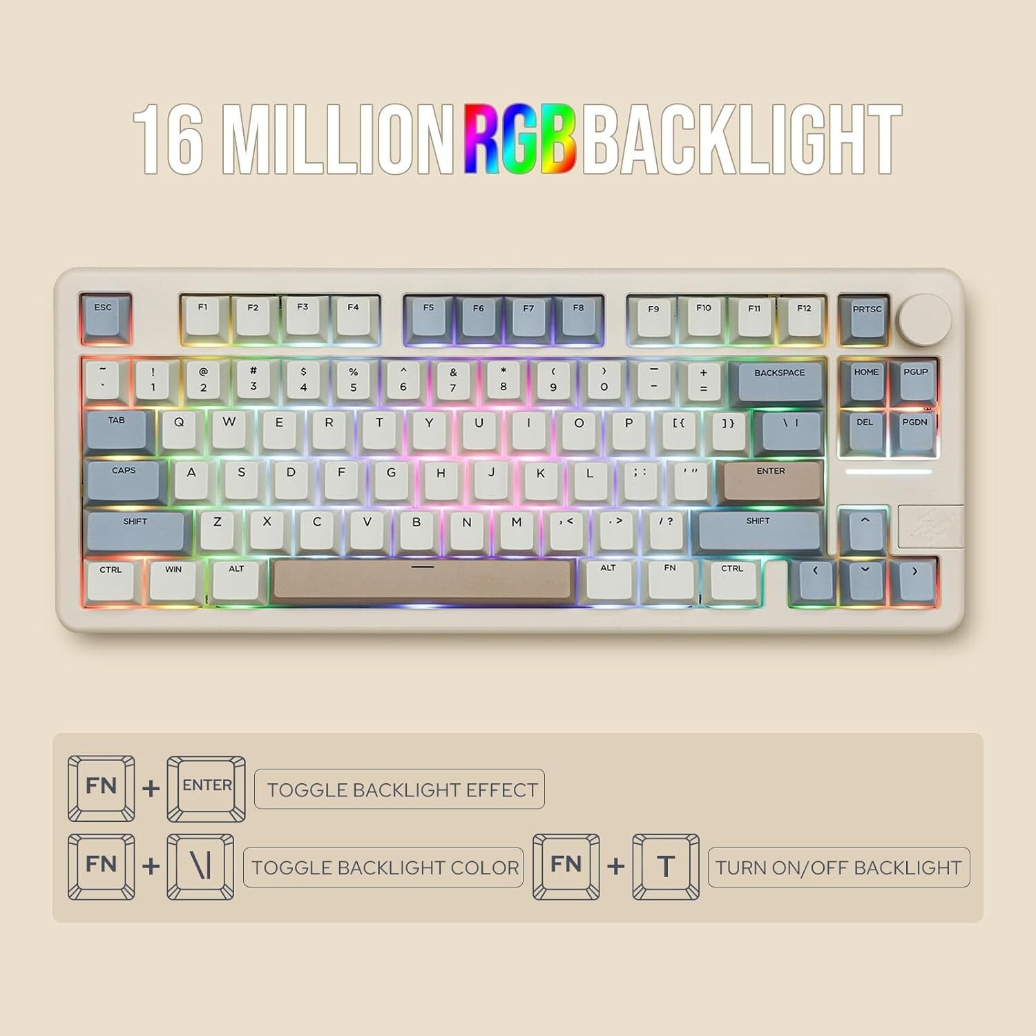 Durable 75% Aluminum Gaming Keyboard - Bluetooth, USB-C & Anti-Ghosting Features