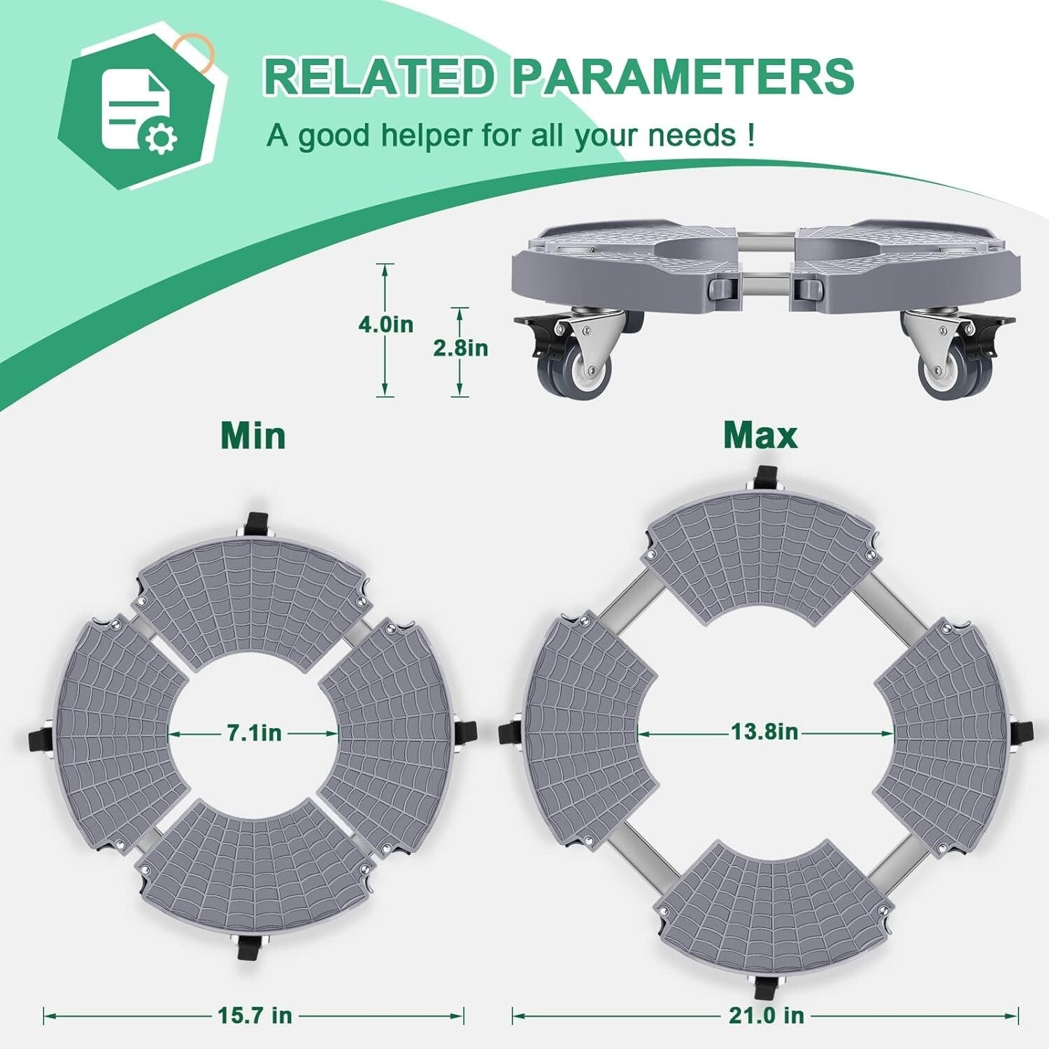 Adjustable 15-21 Inch Rolling Plant Caddy with Wheels - 2 Pack for Easy Moving