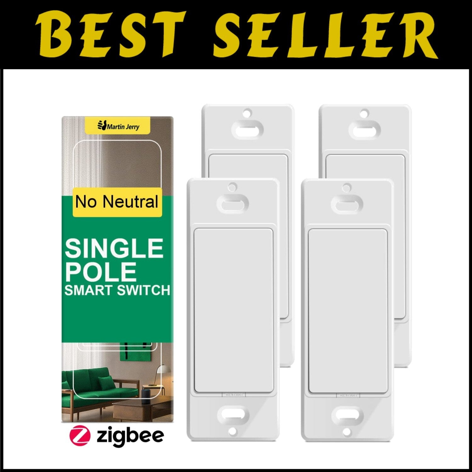 Zigbee Smart Switches (4 Pack) - Compact Design for Alexa & Google Home Control