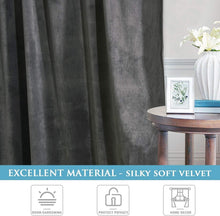 Load image into Gallery viewer, Elegant Grey Velvet Blackout Curtains 84" Long - Set of 2 Room Darkening Drapes