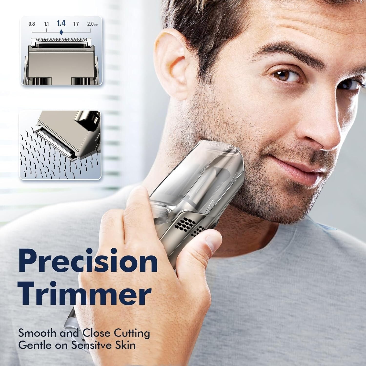 Electric Cordless Beard Trimmer with Vacuum & 2 Comb Attachments - Travel Ready