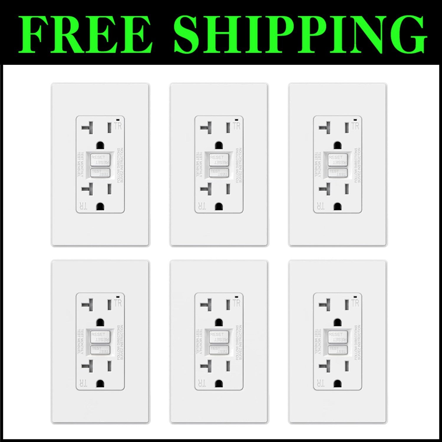 Matte White 20 Amp GFCI Outlets - Self-Test Protection with UL Certification