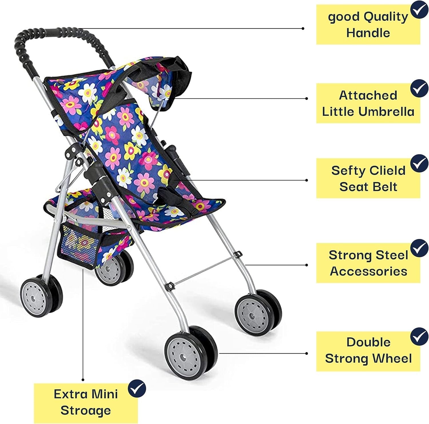 Toddler-Friendly 4 Piece Baby Doll Set - Interactive Stroller, High Chair & More