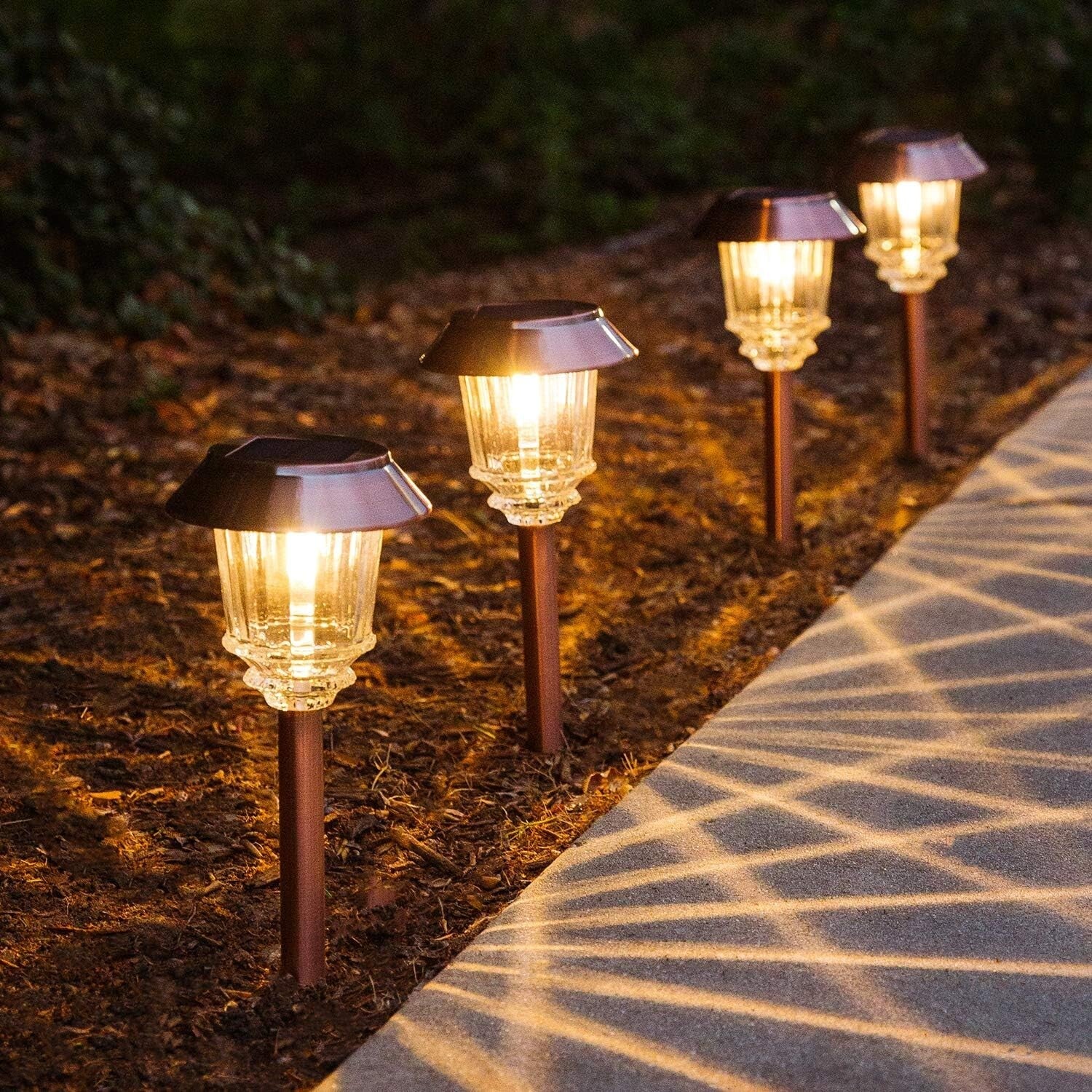 Dimmable 4 Pack Solar Path Lights with 360° Shatterproof Glass in Copper Finish