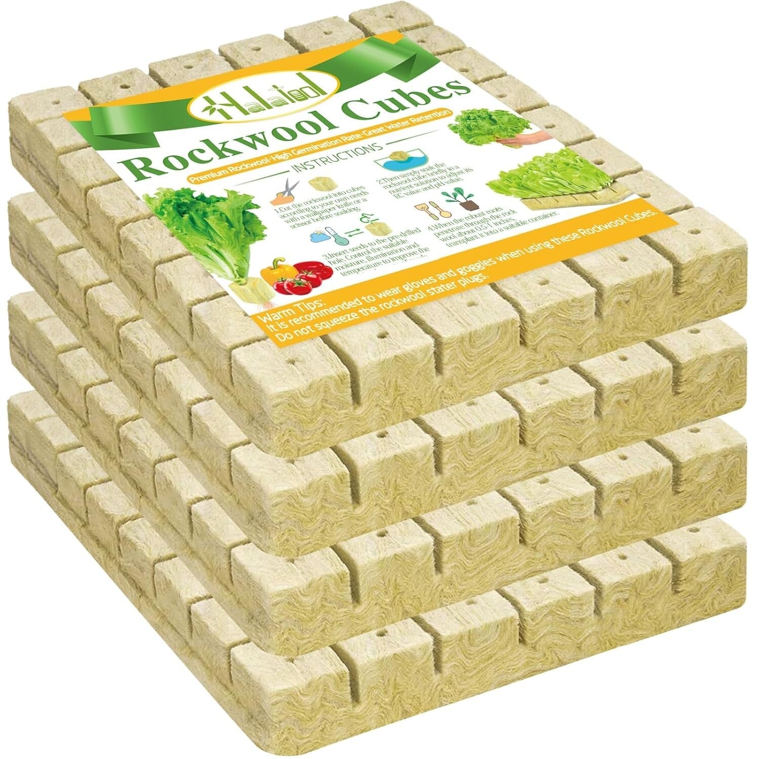 Effortless Seed Germination: 4 Sheets of Light Yellow Rockwool Cubes - 192 Total