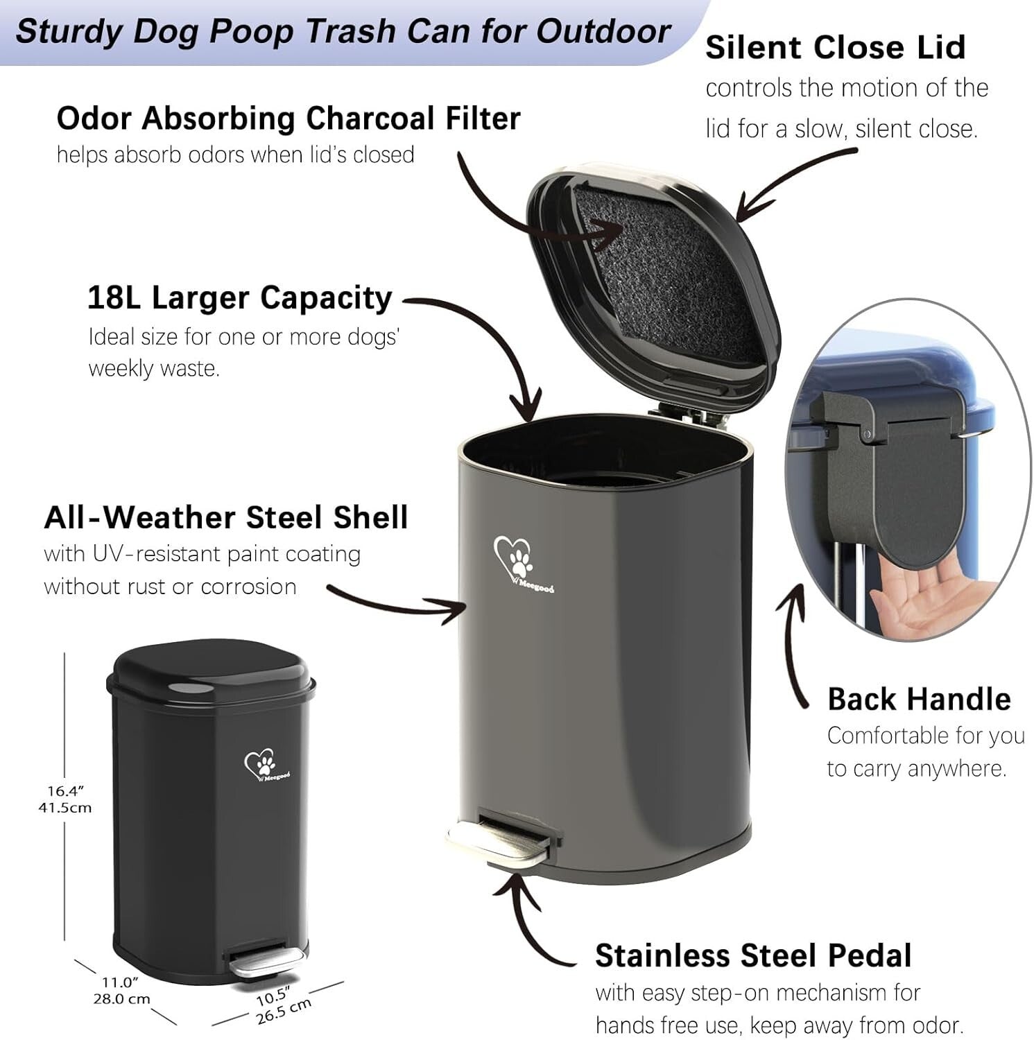 Portable 18L Dog Poop Can & Metal Pooper Scooper - Odor-Controlled & Stylish