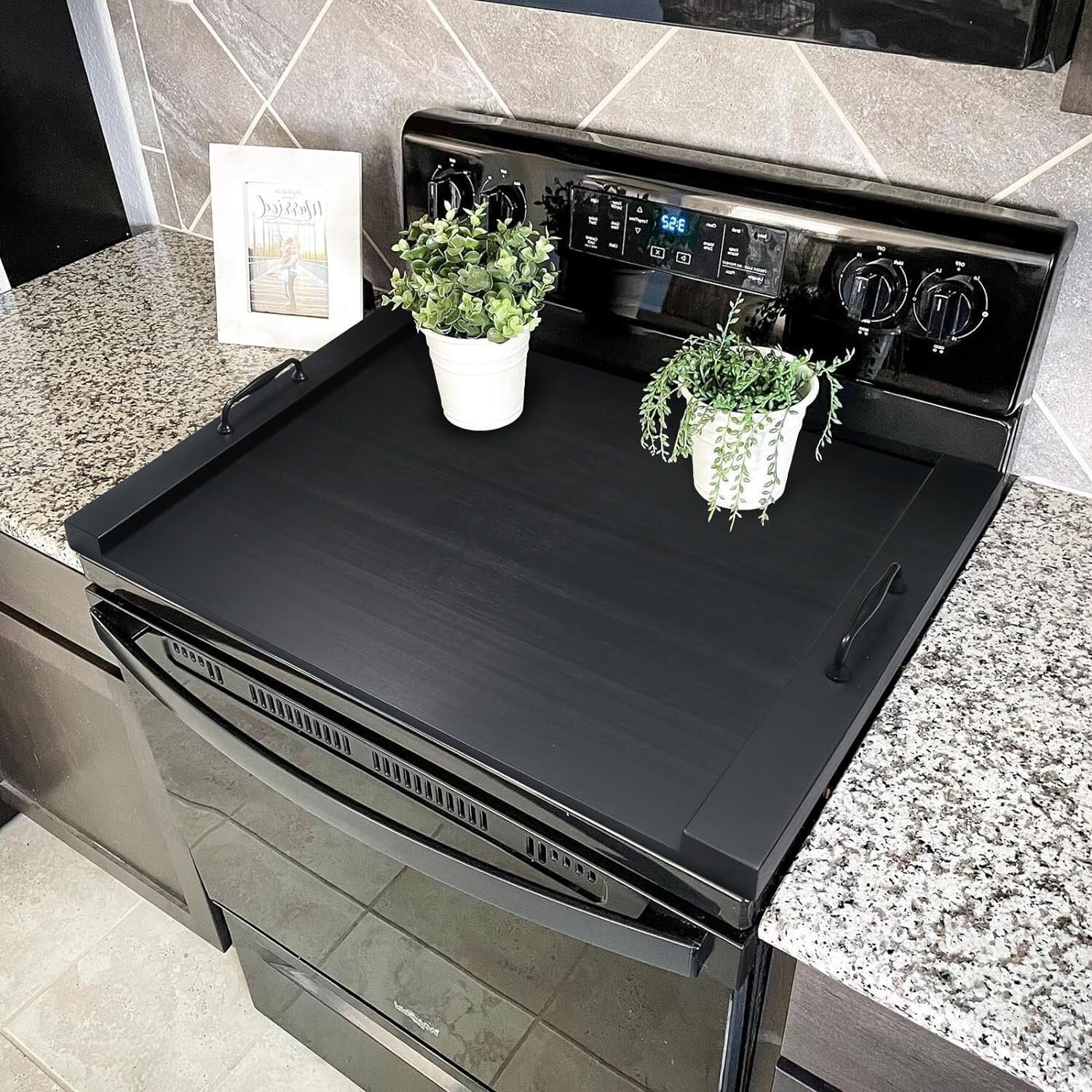 Elegant Bamboo Noodle Board Stove Cover with Handles – Space-Saving Design