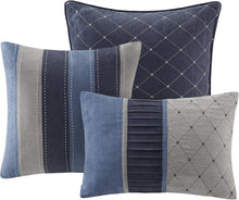 Load image into Gallery viewer, Cozy 7-Piece Queen Comforter Set - Modern Geometric Design in Collins Blue/Grey