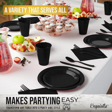 Load image into Gallery viewer, 350 Pcs Black Plastic Party Plates &amp; Utensils - Durable, BPA-Free, Easy Cleanup