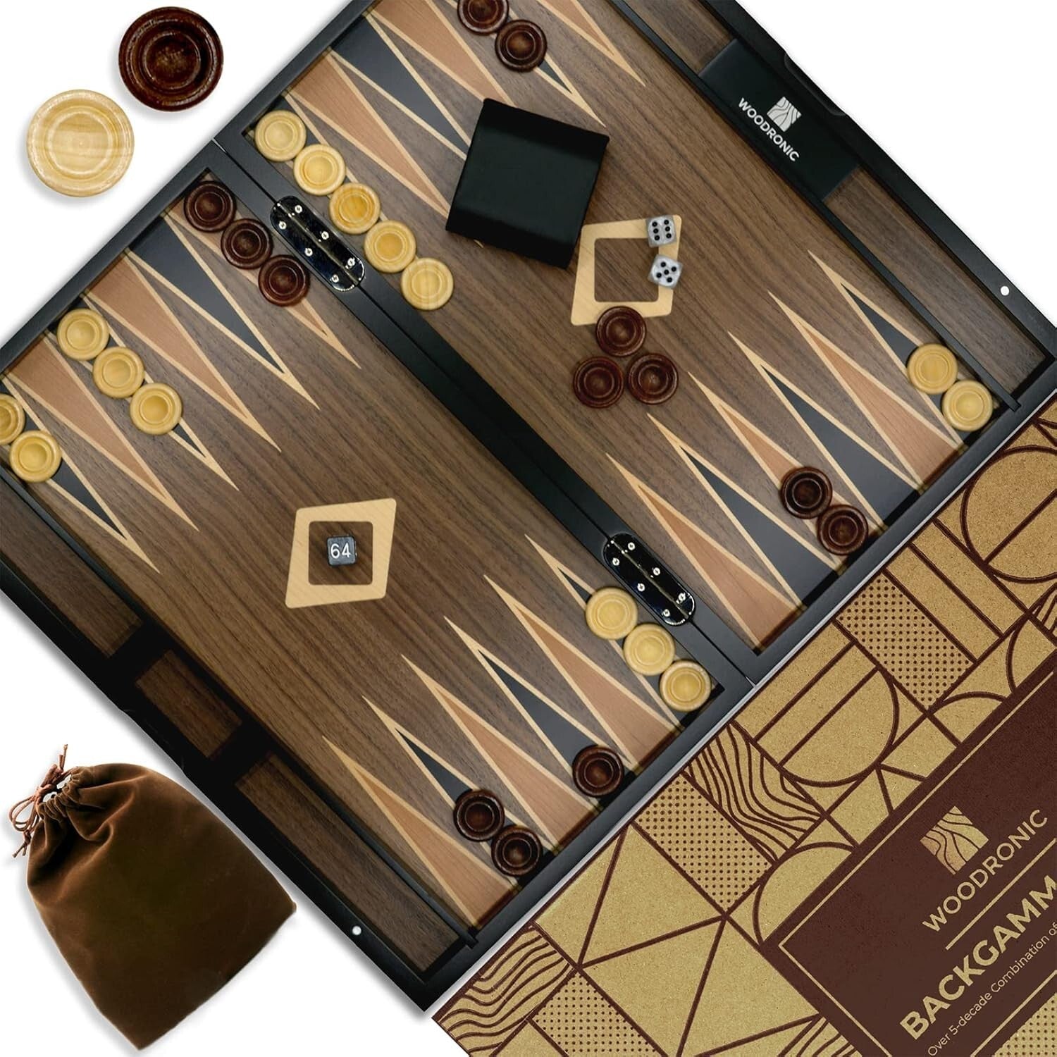 Deluxe 15-Inch Folding Backgammon Set - Walnut Mahogany & Hand-Crafted Design