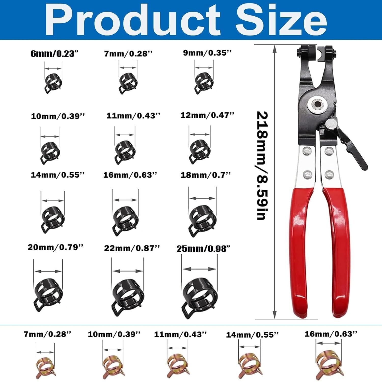 Precision 210-Piece Spring Hose Clamp Kit with Pliers for Fuel & Vacuum Lines