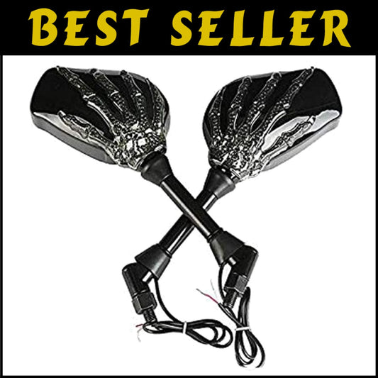 Unique LED Motorcycle Side Mirrors - Skull Skeleton Design and Easy Install
