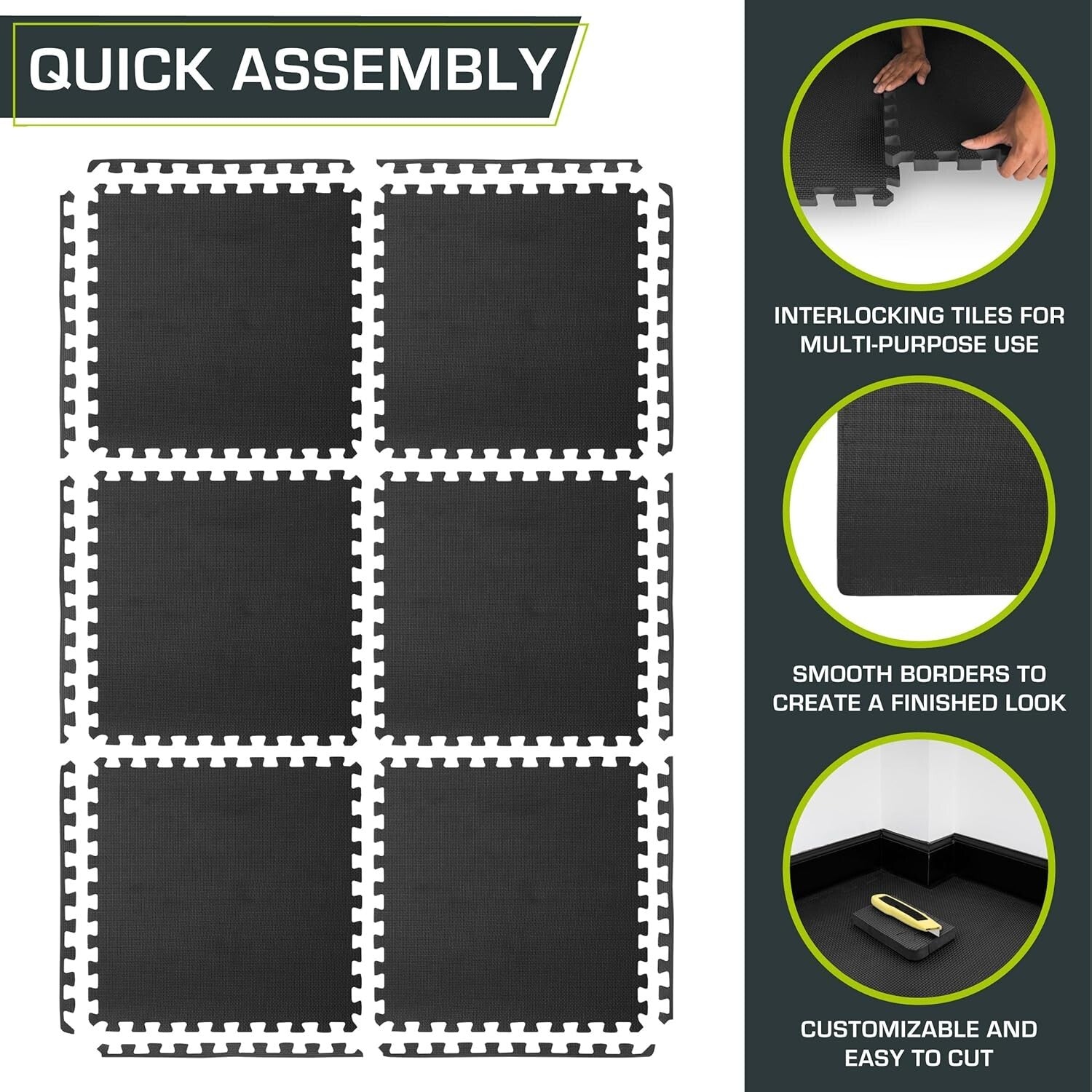 Durable Interlocking EVA Foam Exercise Mat - 24 Sq Ft of Cushioned Flooring