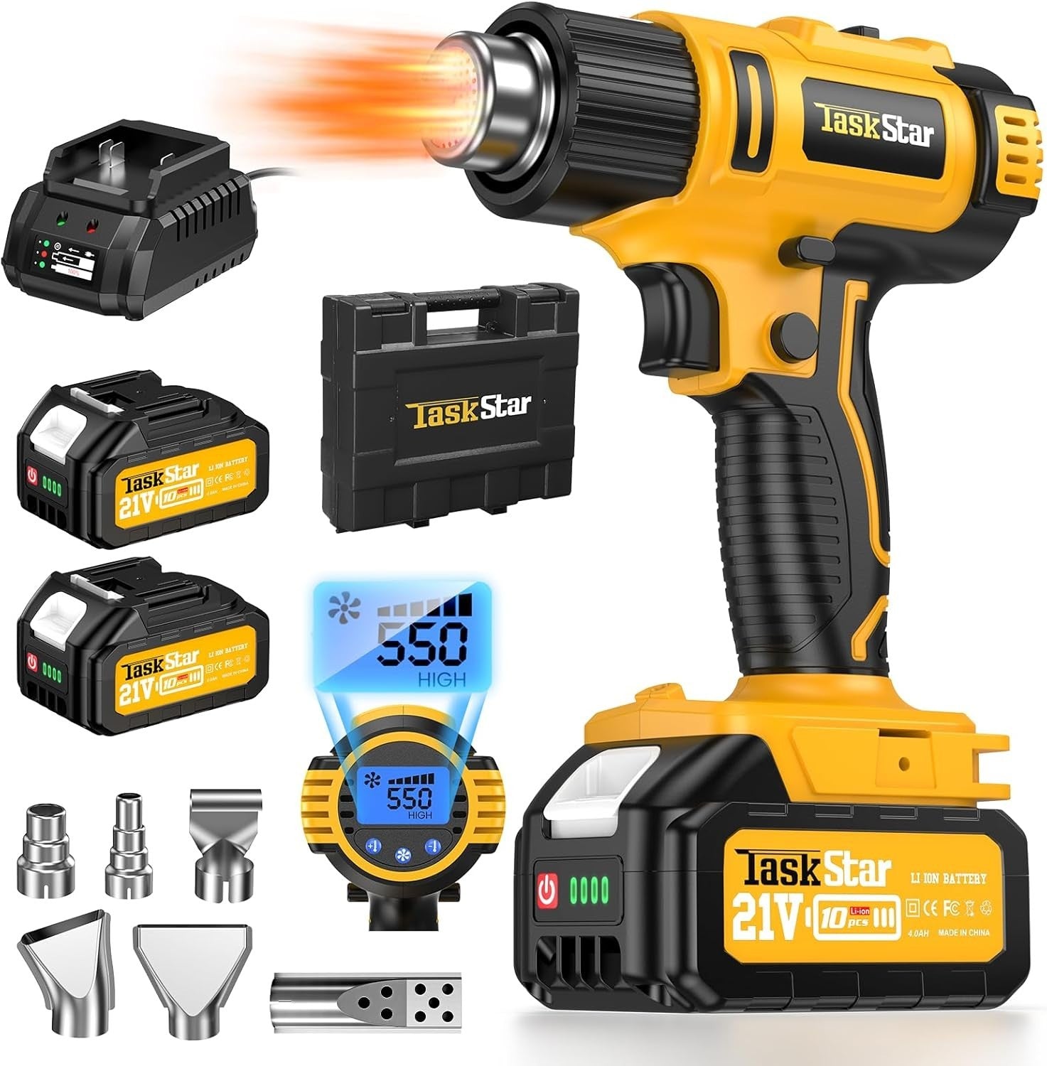 Efficient Cordless Heat Gun with Non-Slip Grip & 6 Nozzles for Every Project