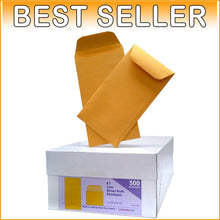 Load image into Gallery viewer, All-Purpose Brown Kraft Envelopes - 500 Pack, Secure Gummed Closure 3.5 x 6.5
