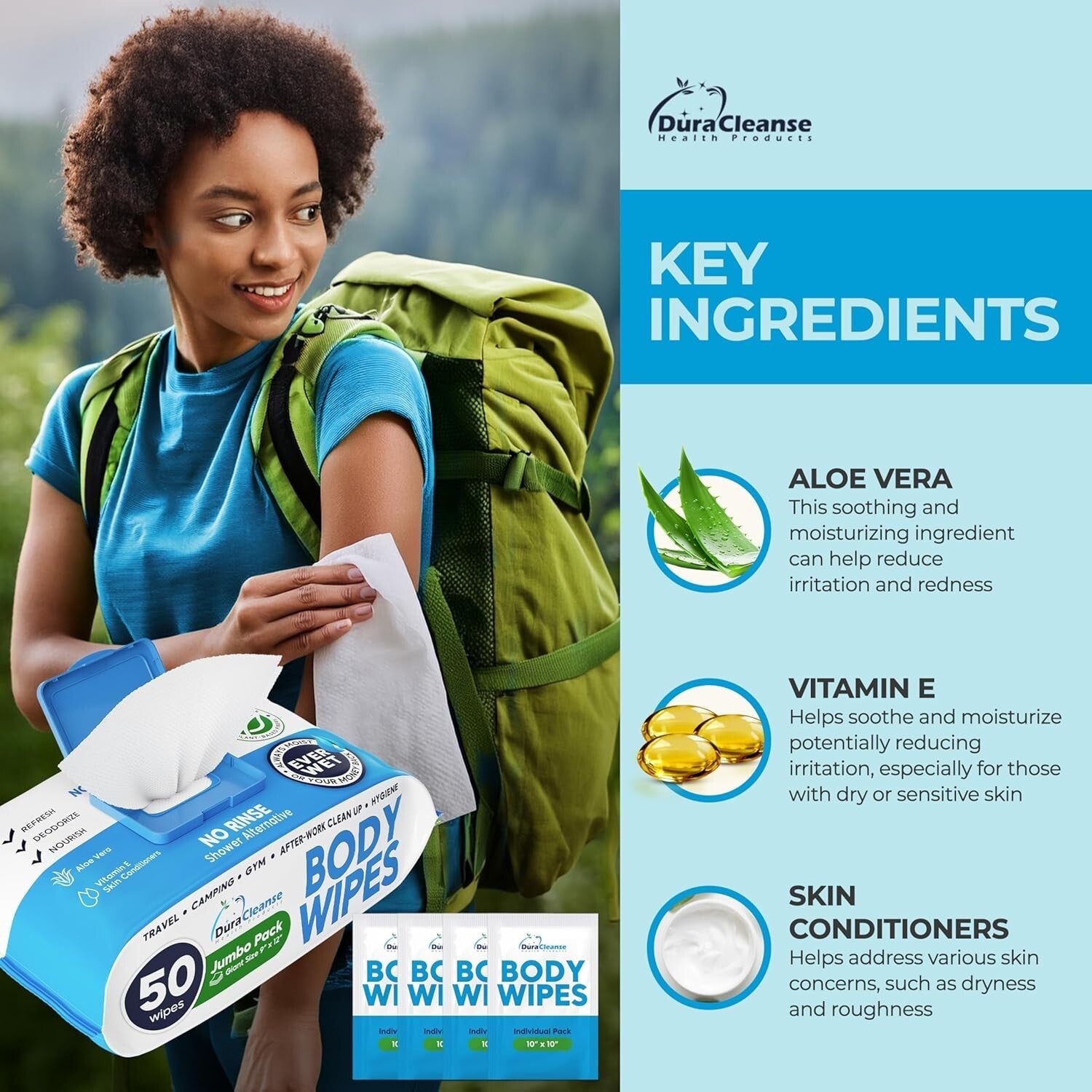 XL No Rinse Body Wipes - 216 Count Shower & Travel Bath Wipes for Sensitive Skin