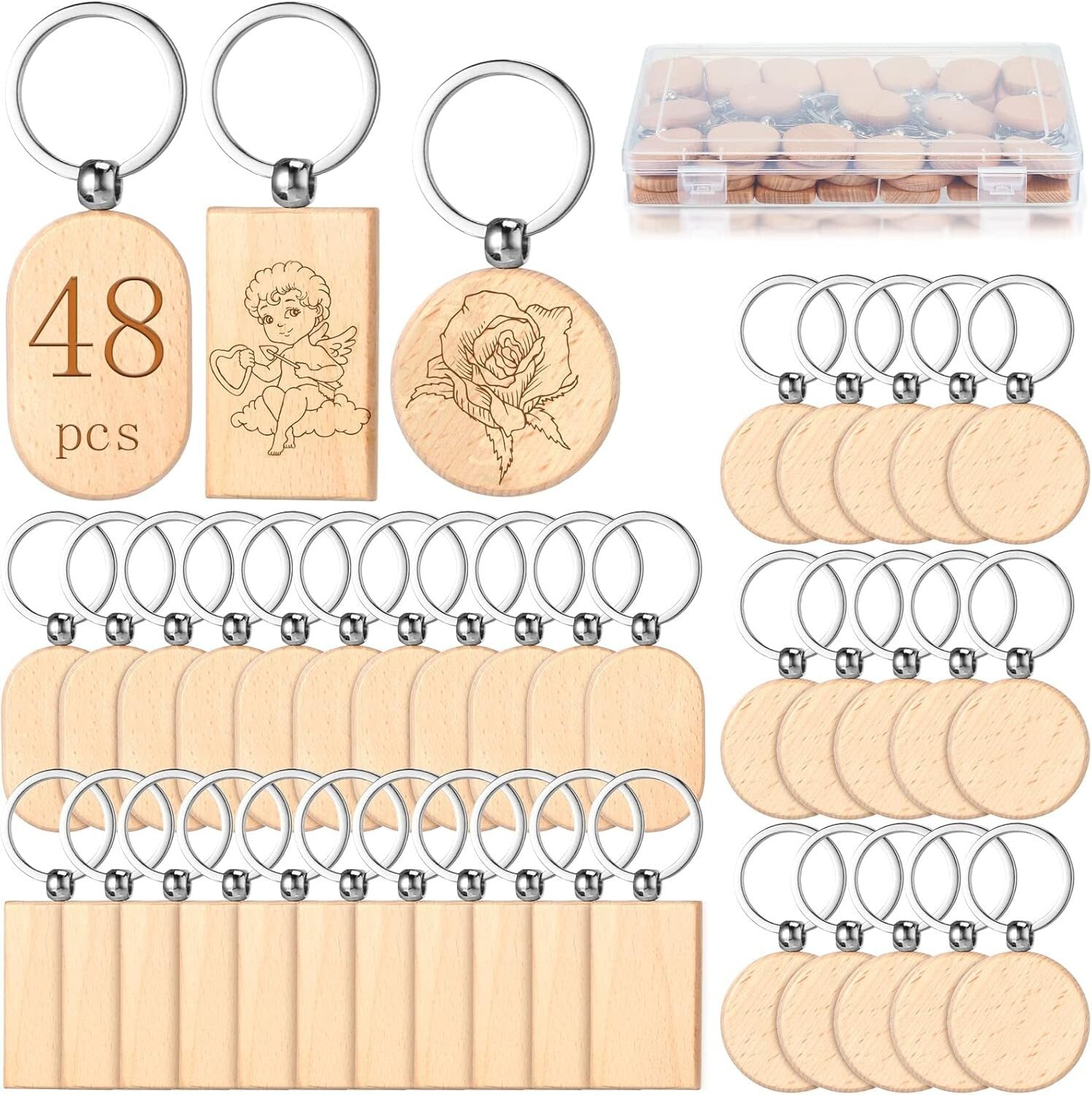 Lightweight Wooden Keychain Blanks - Perfect for Personalizing Gifts, 100 Pcs