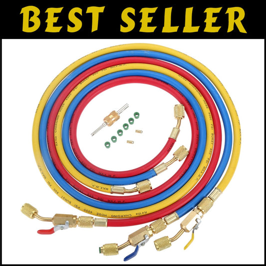 All-in-One 60-Inch HVAC Charging Hose with 3 Colors, Valve Core Tools & Gaskets