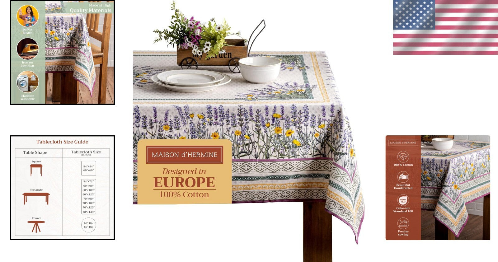 Durable Rectangular Tablecloth - Fanny Lavender 100% Cotton, Easy-Care 60" x 90"