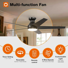 Load image into Gallery viewer, Whisper-Quiet 52-Inch Black Ceiling Fan with Remote and Adjustable Light Feature