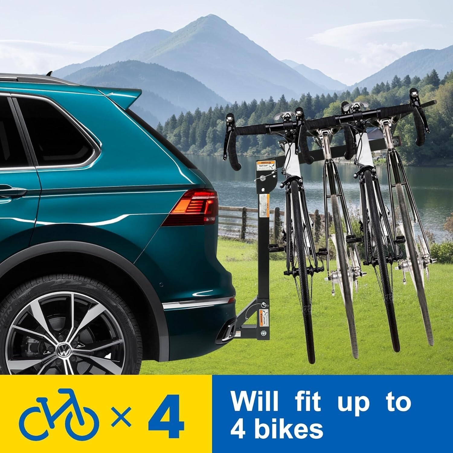 Durable Black Hitch-Mounted 4-Bike Carrier with Reflector - 150 lbs Capacity