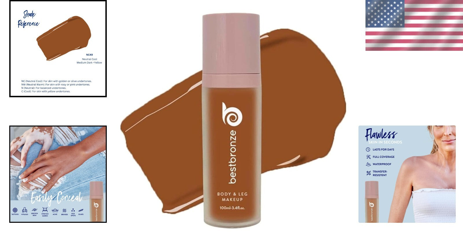 Best Bronze Waterproof Tattoo Cover-Makeup - Full Coverage Body Foundation NC49