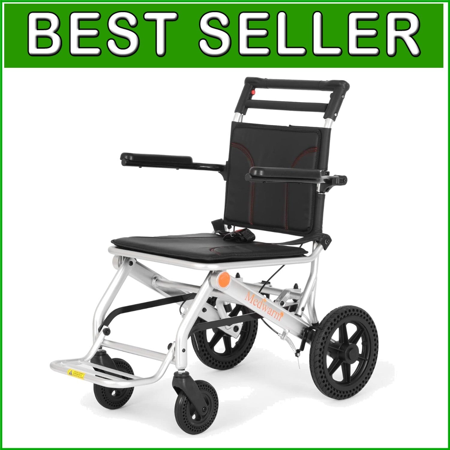 Folding Transport Wheelchair - 23lbs Aluminum Frame with Adjustable Armrests