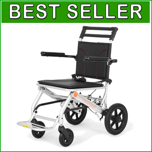 Folding Transport Wheelchair - 23lbs Aluminum Frame with Adjustable Armrests
