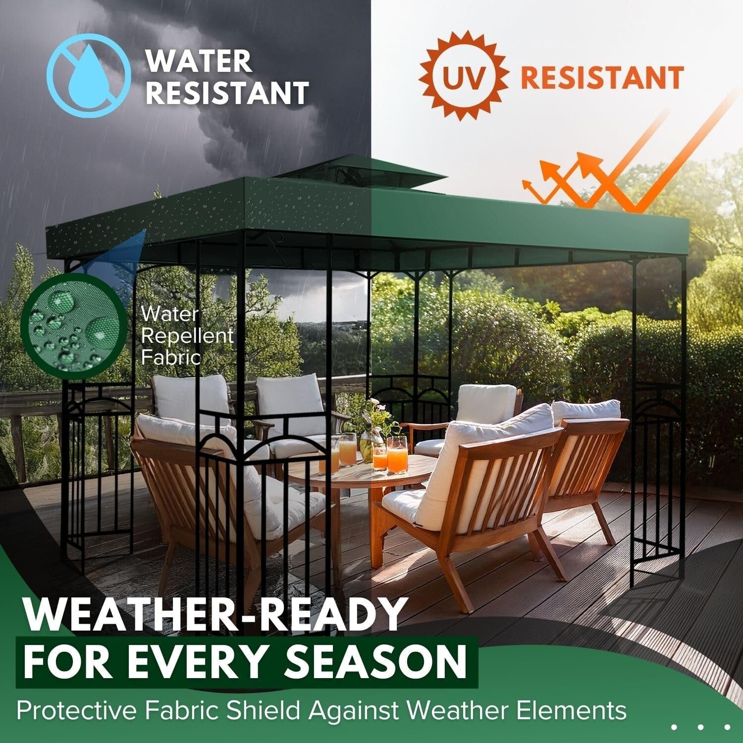 Double Tier 10x10 Gazebo Replacement Canopy - Water-Resistant & Easy Setup