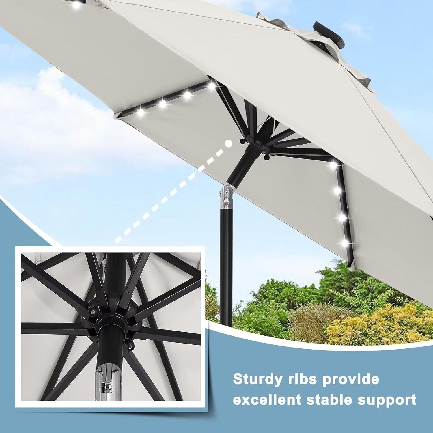 Versatile 9FT Solar Powered Patio Umbrella with 32 LED Lights for Outdoor Use