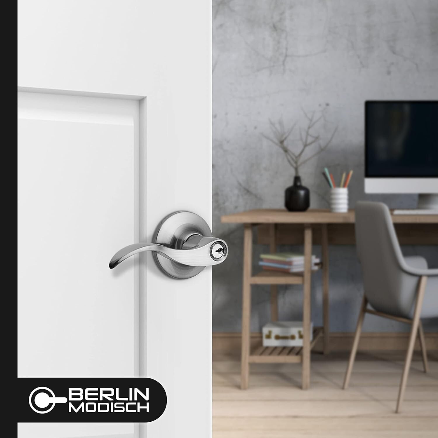 Alloy Steel Reversible Lever Handle & Adjustable Deadbolt Set in Satin Finish