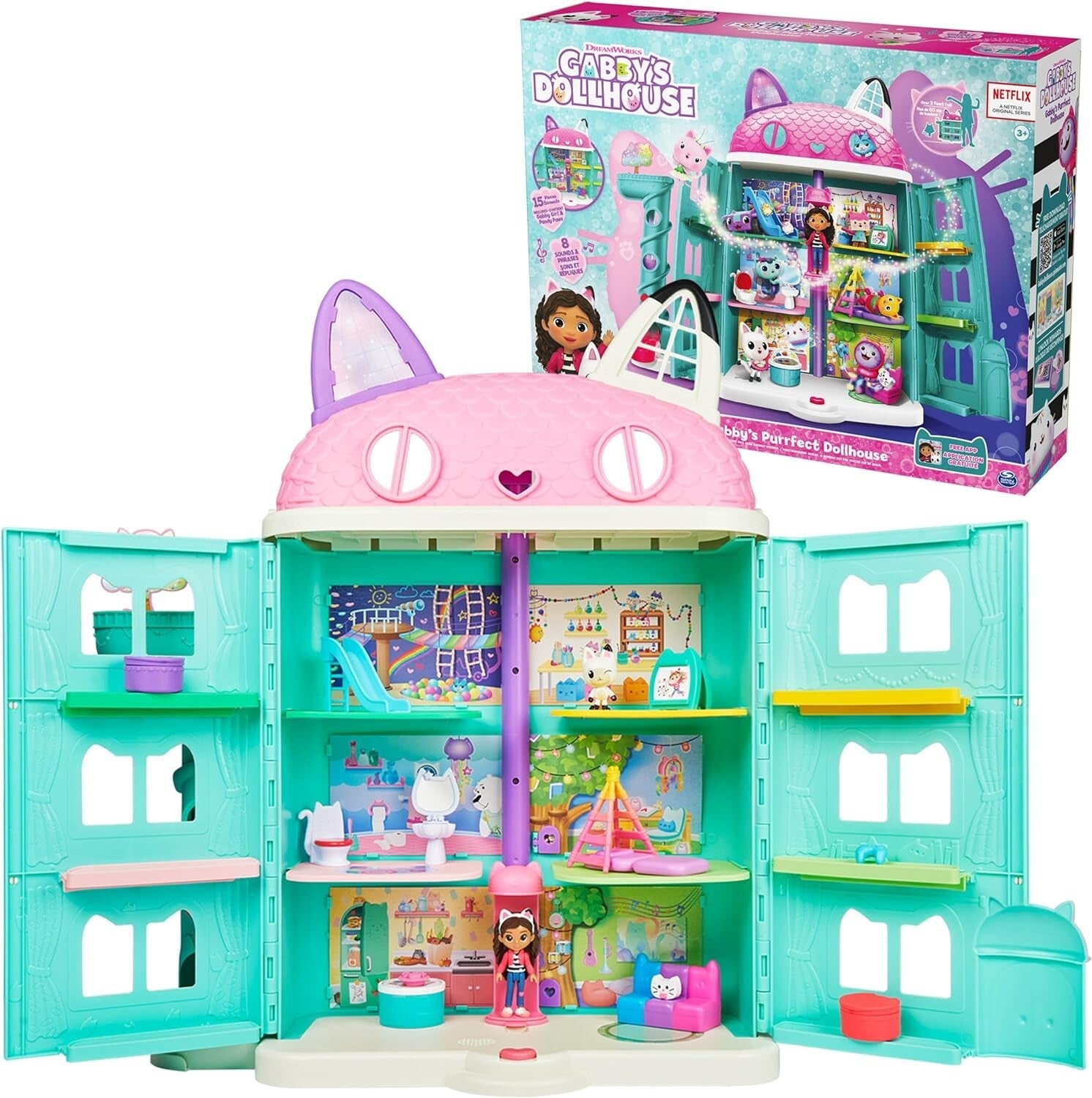 Gabby's Dollhouse - Massive 2ft Playset with Sound Effects & Collectible Figures