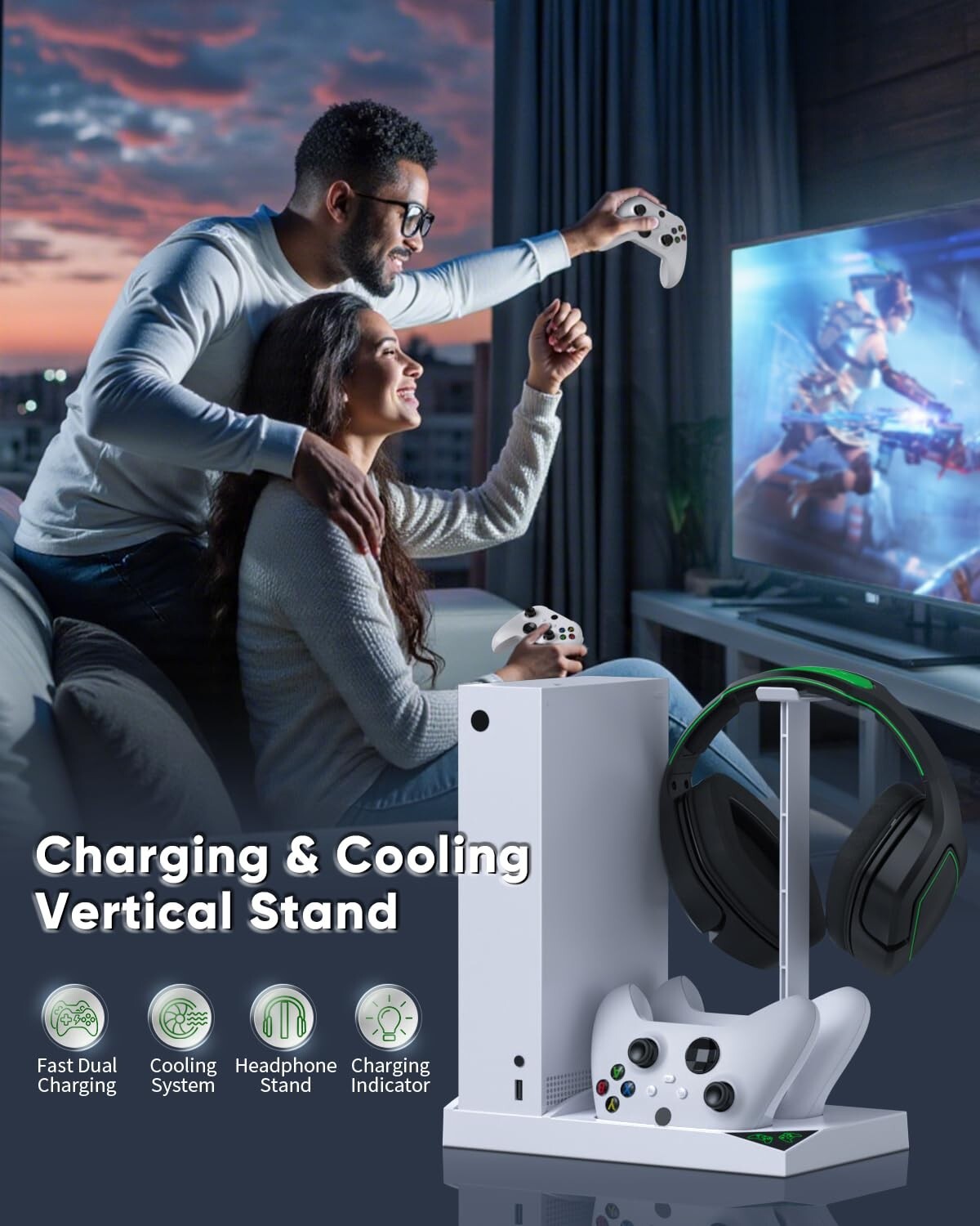 Charger Stand with Dual Cooling Fans for Xbox Series S - Space-Saving Design