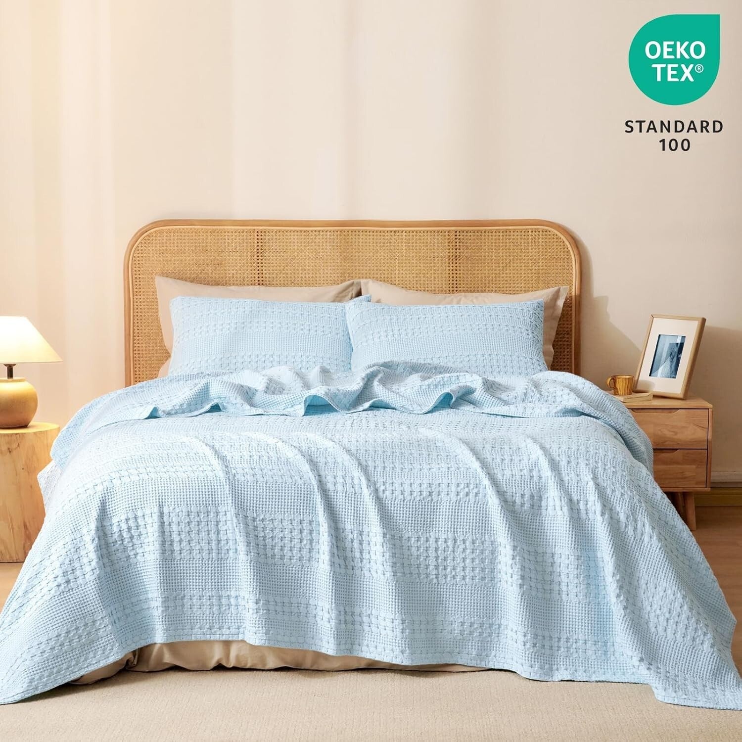 Breathable King Size Waffle Weave Blanket - Lightweight & Cozy in Baby Blue